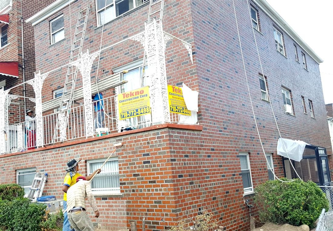 Brick waterproofing and exterior sealing work on a New York City apartment building by Tekno Construction