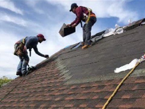 Tekno Construction crew installing a shingle roof